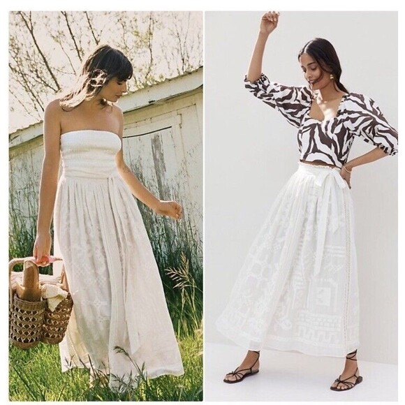 NWT ANTHROPOLOGIE FOREVER THAT GIRL BURNOUT LACE MAXI SKIRT IVORY sz 10 M L - Picture 5 of 12